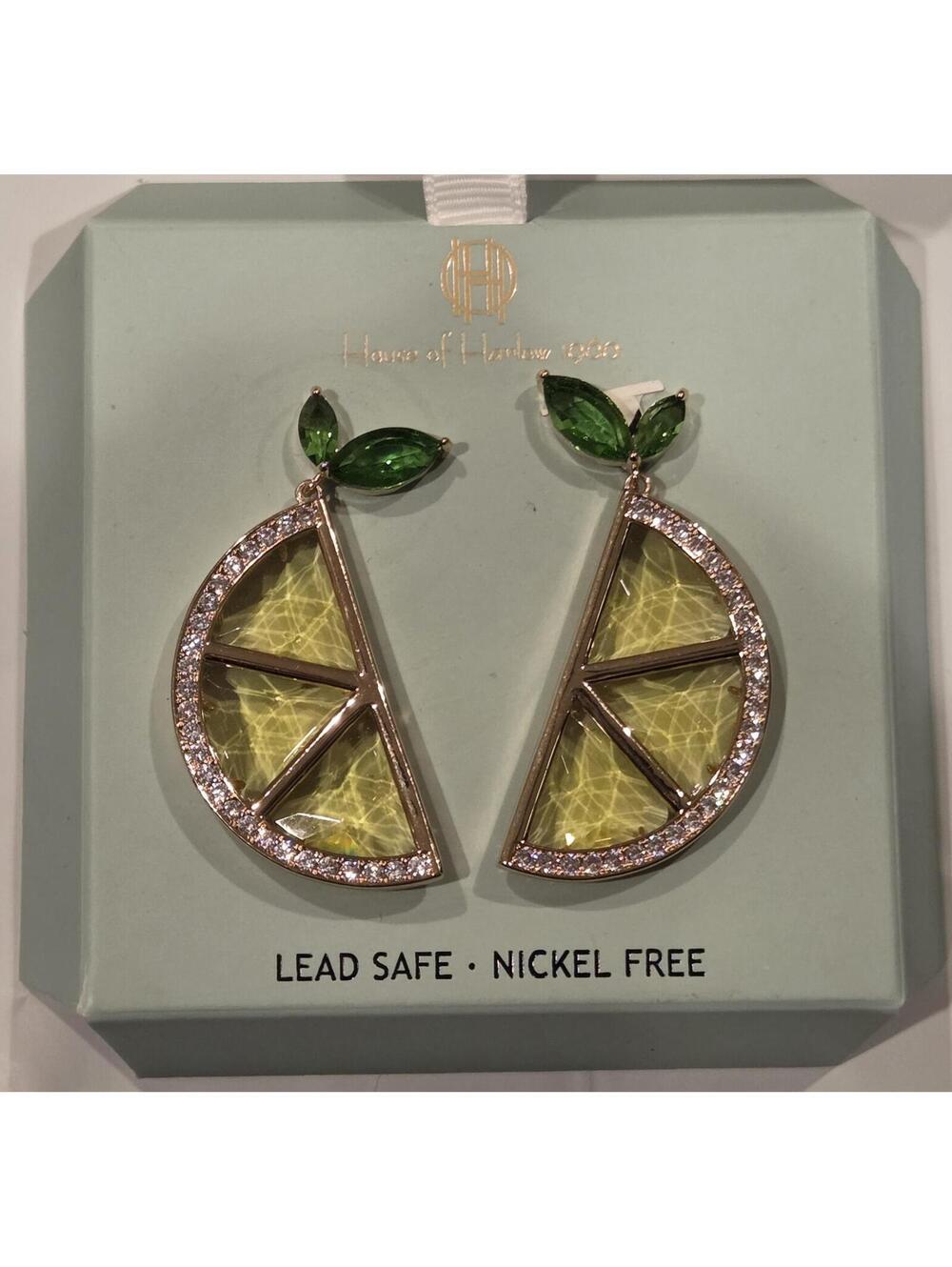 House of Harlow 1960 Lemon Slice Earrings with Green Leaf Accents